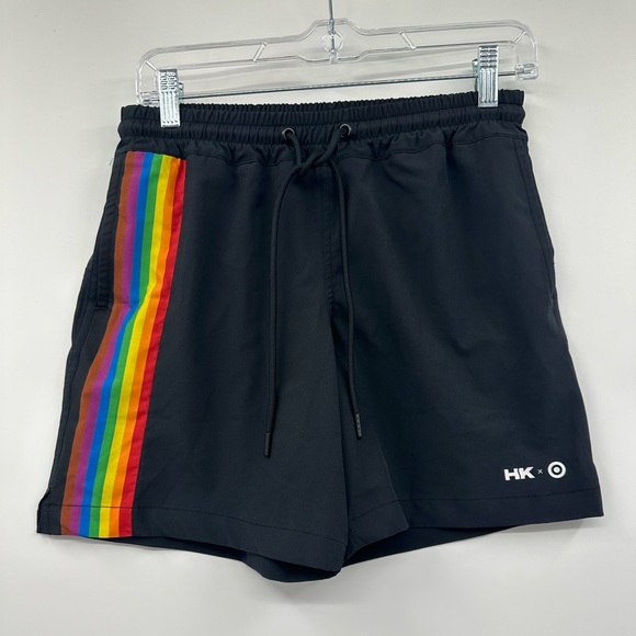 Pride Adult Humankind Rainbow Striped Swim Trunks Size Small - Picture 5 of 11